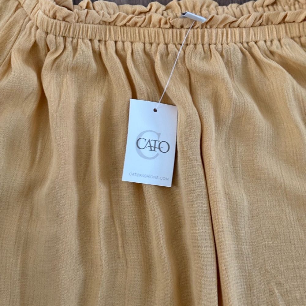 Boho Off Shoulder Tie Sleeve Mustard Yellow Top - Picture 6 of 9